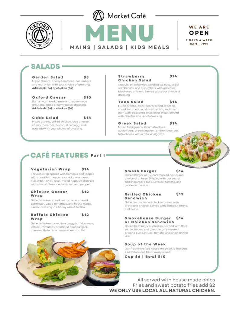 Menu Front - Oxford Athletic Club